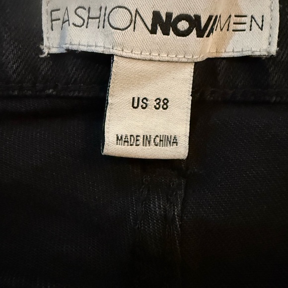 Fashion Nova Men's stretchy  Black Jeans with double white Stripes Size 38 - Picture 4 of 8